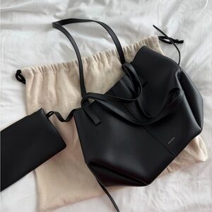 Polene Black Leather Tote Bag